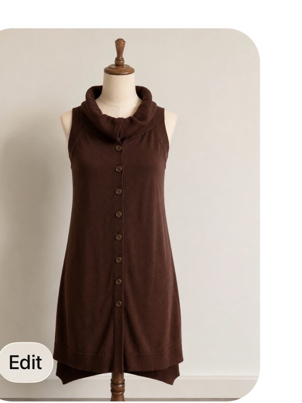Ladies Vest dress cover brown button down cowl roll neck Anthropologie 8 Libre